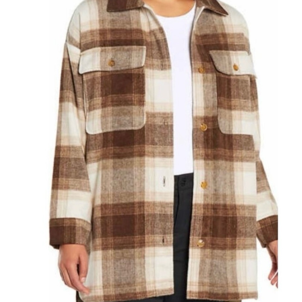 Banana Republic Tan and Cream Checkered Utility Jacket
